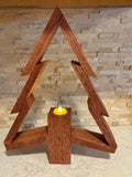 Handcrafted Wooden Christmas Tree Display with Candle Pedestal