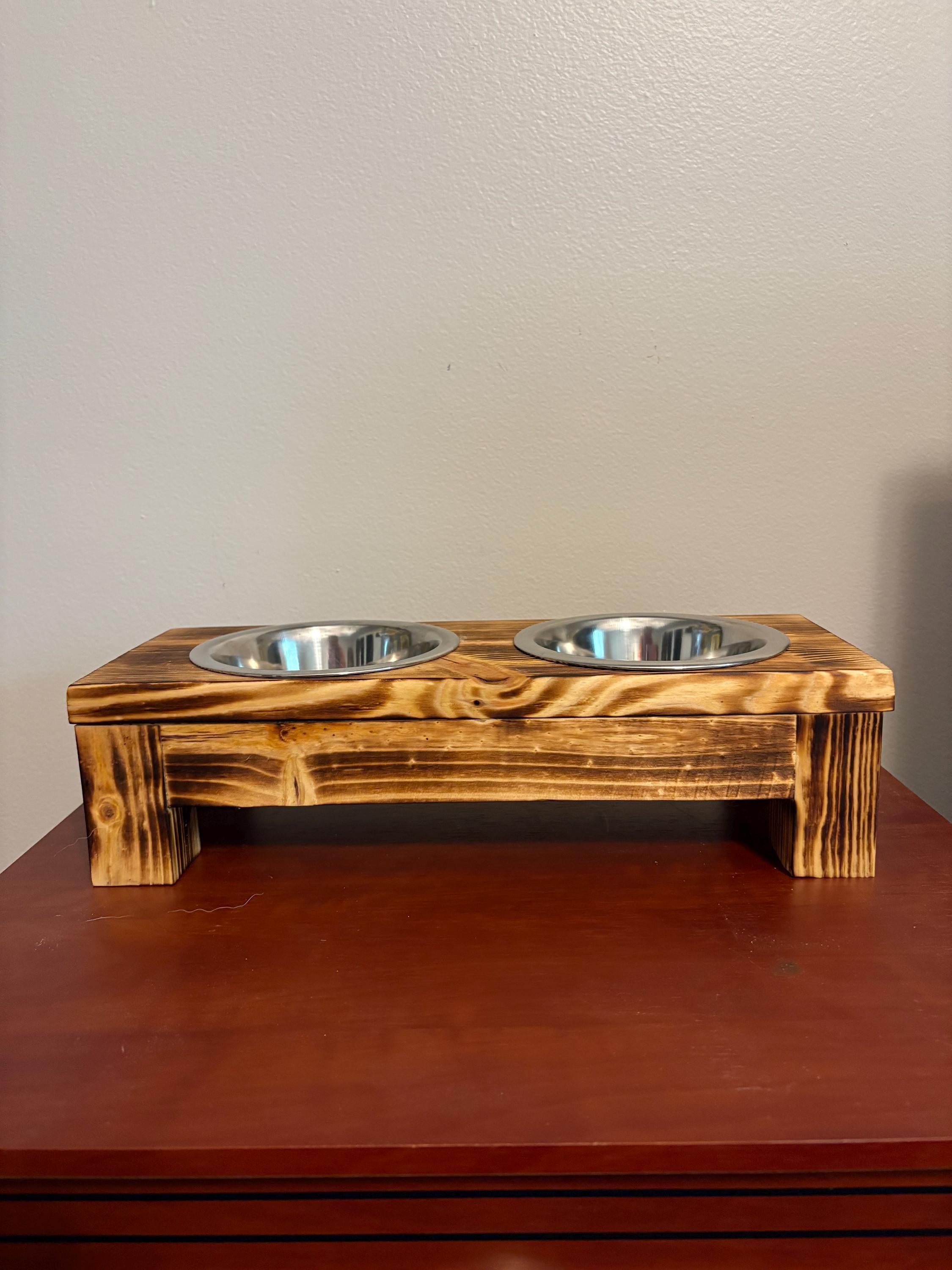 Handmade Wooden Elevated Pet Feeder – Rustic Raised Dog & Cat Bowl Stand