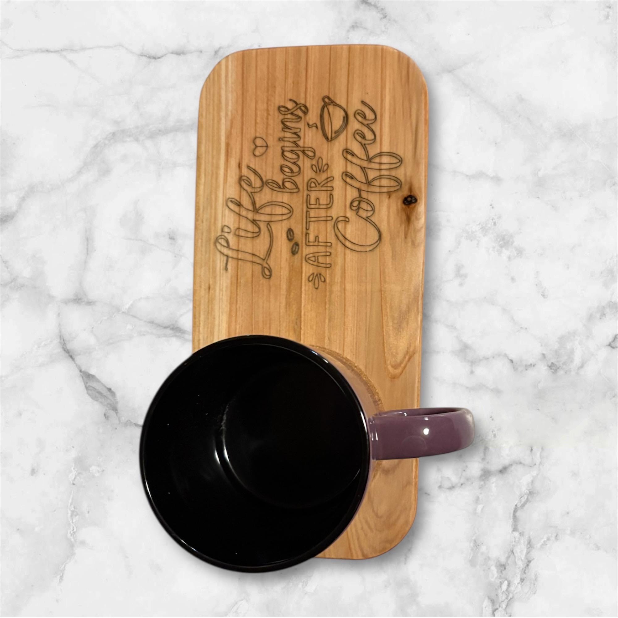 Engraved Wooden Coffee Bar Tray with Cork Coaster