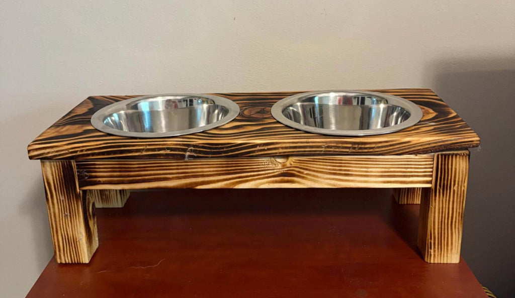 Handmade Wooden Elevated Pet Feeder – Rustic Raised Dog & Cat Bowl Stand
