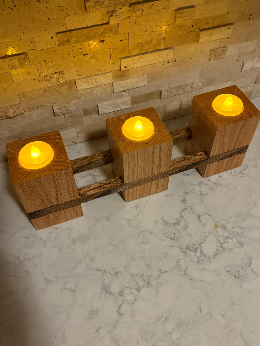 Handcrafted Oak Triple Candle Holder