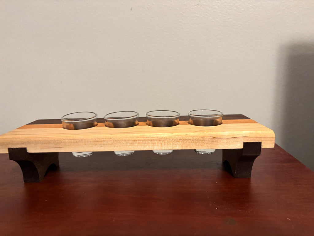 Handcrafted Wooden Shot Flight Tray – 4-Glass Tasting Board