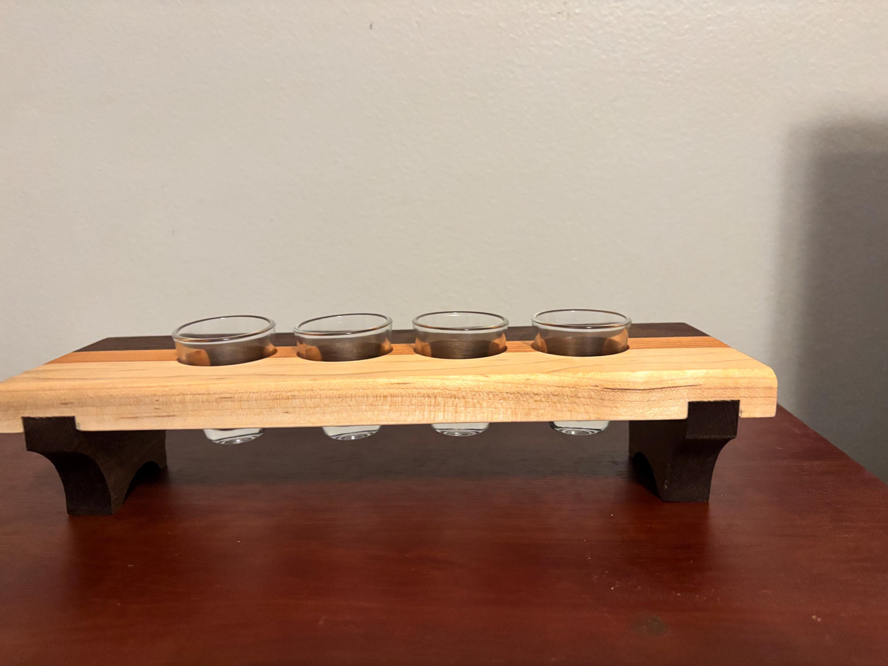 Handcrafted Wooden Shot Flight Tray – 4-Glass Tasting Board