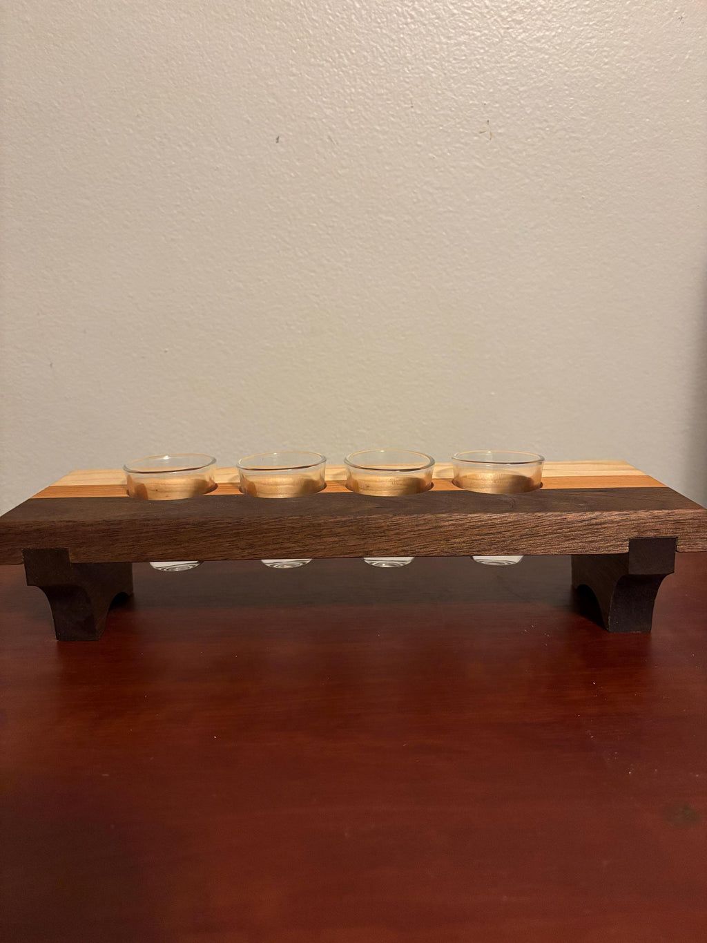 Handcrafted Wooden Shot Flight Tray – 4-Glass Tasting Board