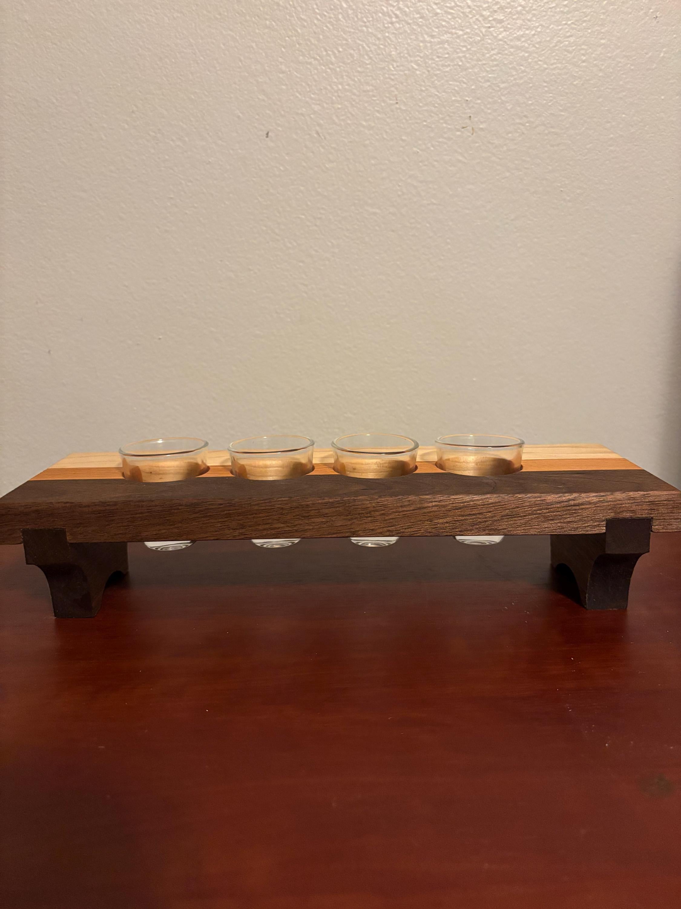 Handcrafted Wooden Shot Flight Tray – 4-Glass Tasting Board
