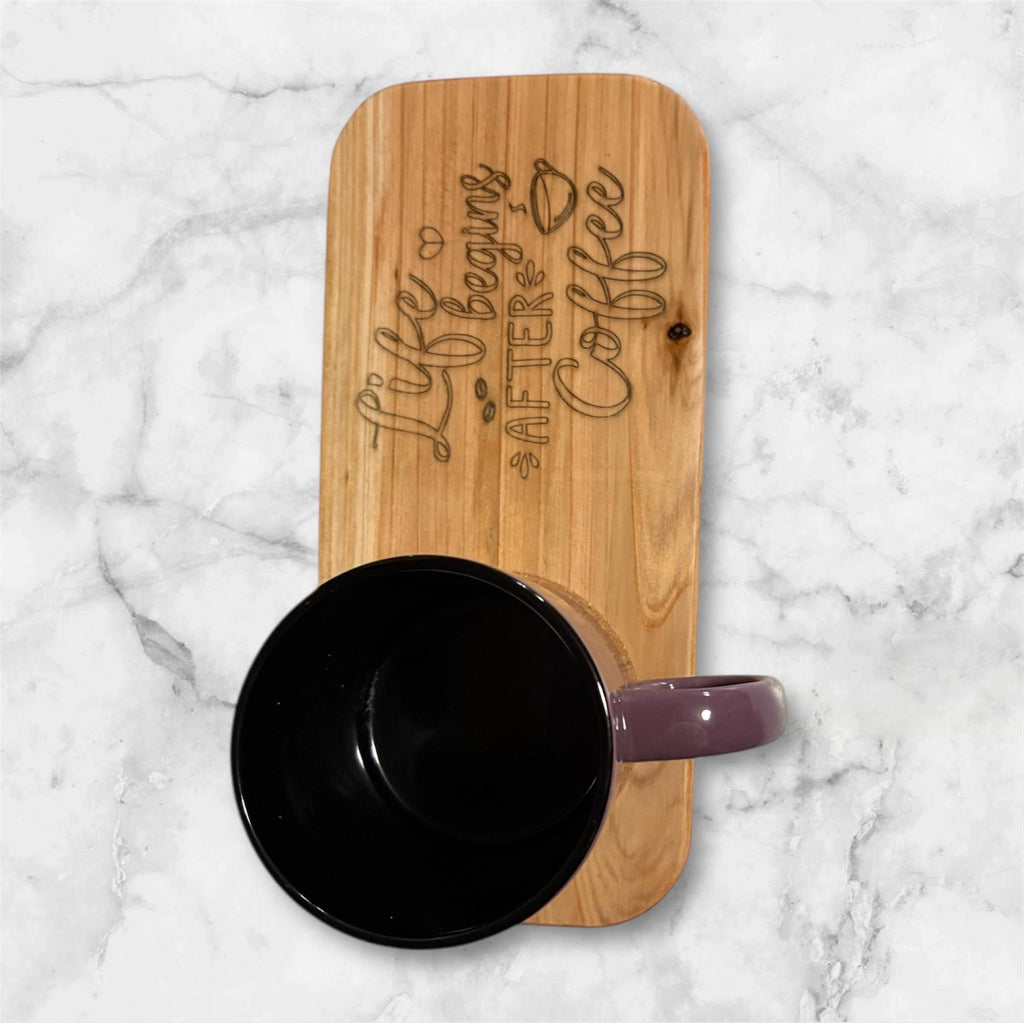 Engraved Wooden Coffee Bar Tray with Cork Coaster - Creatn Sawdust