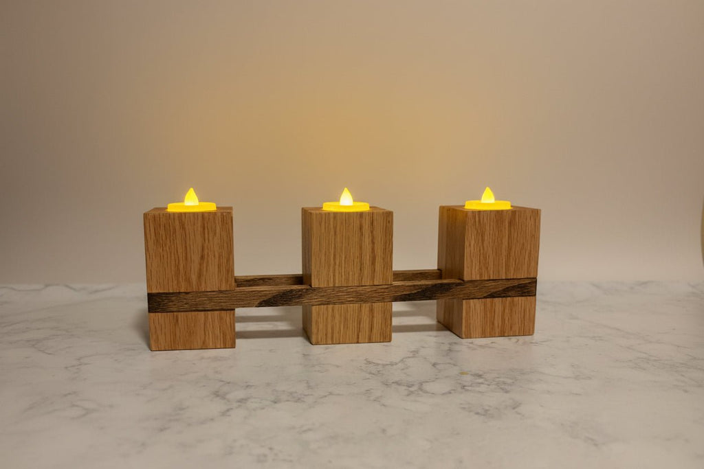 Handcrafted Oak Triple Candle Holder - Creatn Sawdust