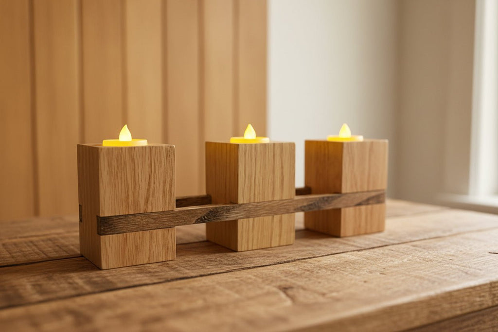 Handcrafted Oak Triple Candle Holder - Creatn Sawdust