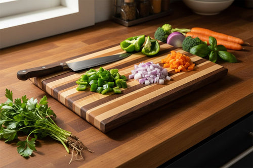 Handcrafted Striped Hardwood Cutting Board | Walnut & Maple - Creatn Sawdust