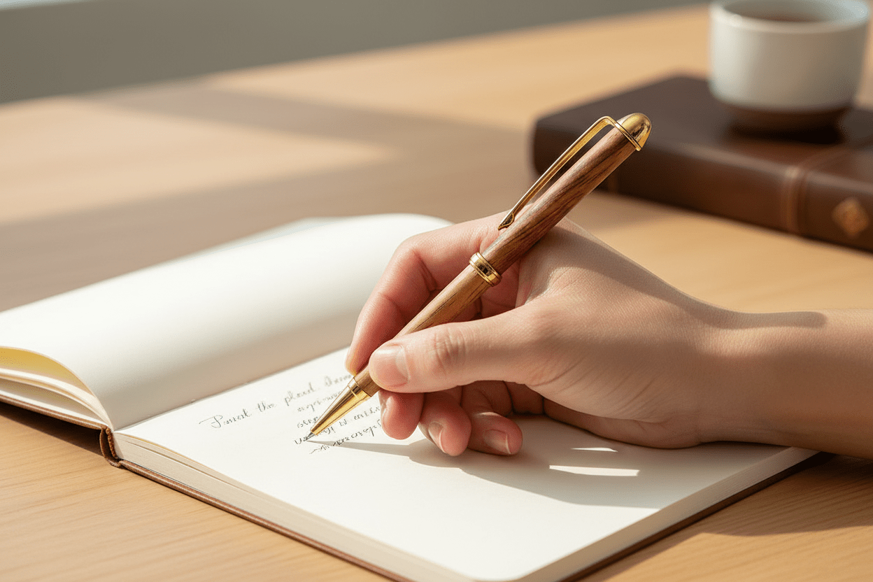 Handcrafted Wooden Ballpoint Pen – Luxury Wood & Gold Executive Writing Pen - Creatn Sawdust