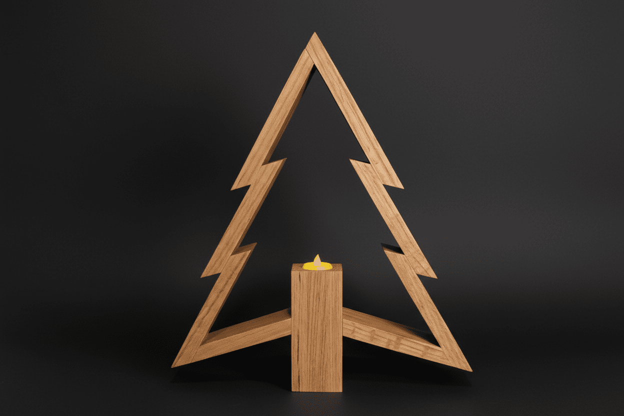 Handcrafted Wooden Christmas Tree Display with Candle Pedestal - Creatn Sawdust