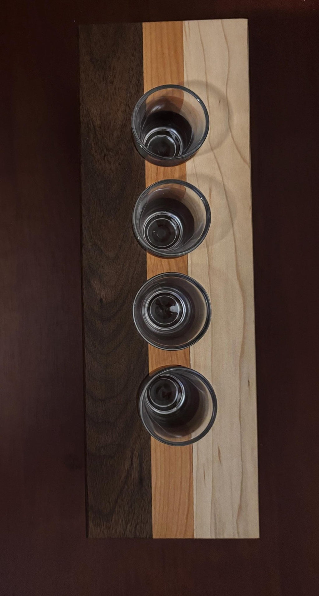 Handcrafted Wooden Shot Flight Tray – 4 - Glass Tasting Board - Creatn Sawdust