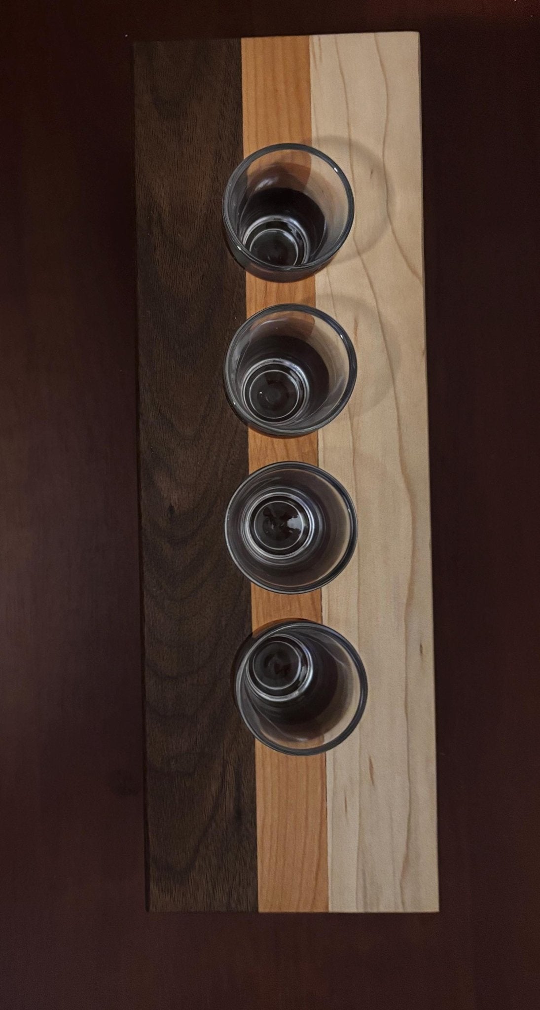 Handcrafted Wooden Shot Flight Tray – 4 - Glass Tasting Board - Creatn Sawdust