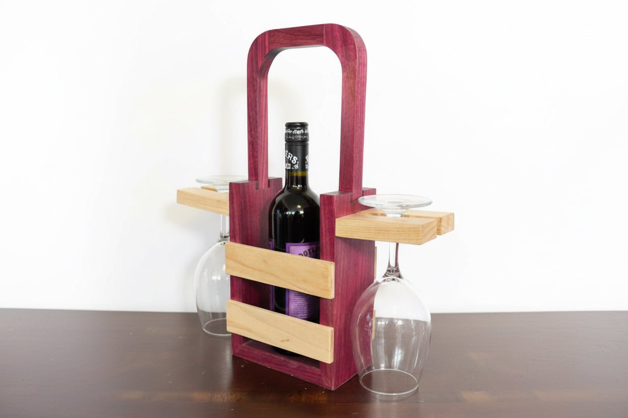 Handmade Elegant Wooden Wine & Glass Holder - Creatn Sawdust