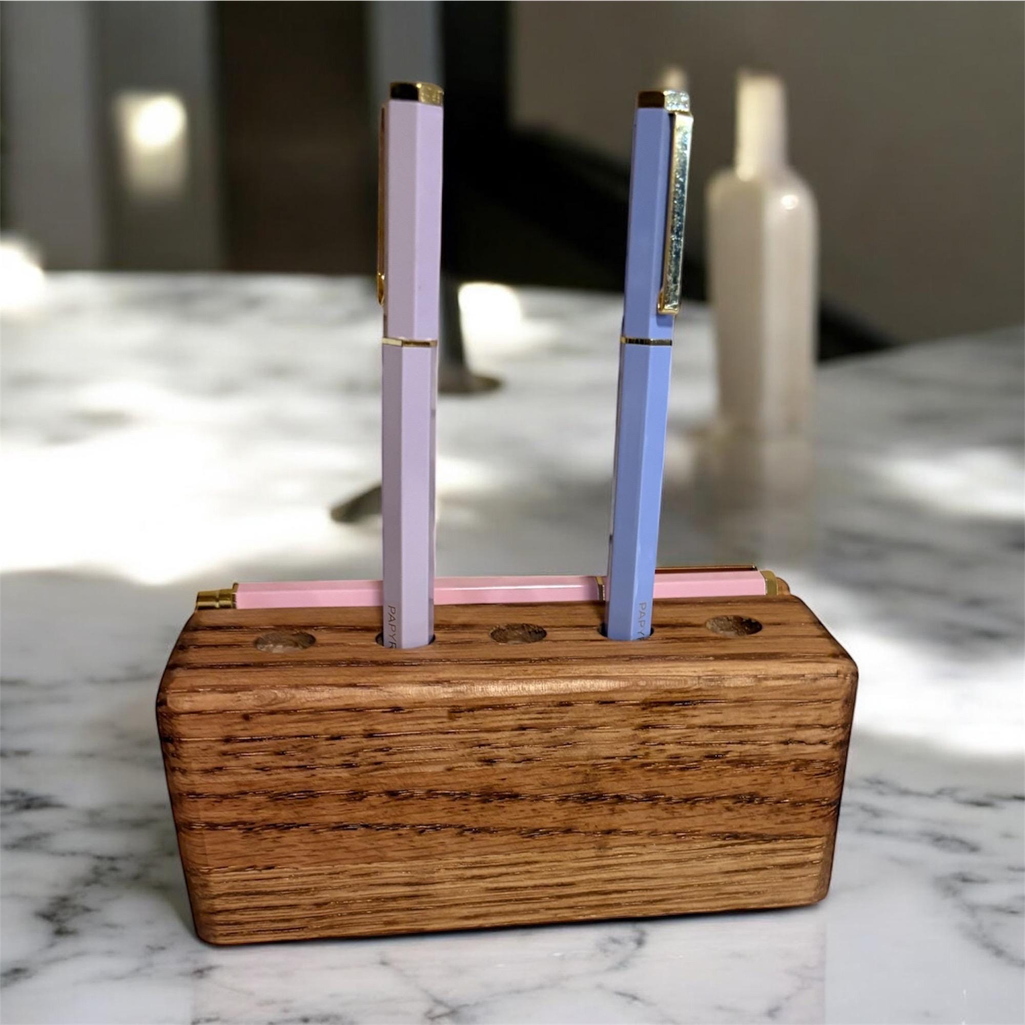 Handmade Oak Wood Pen Holder | Desk Organizer - Creatn Sawdust