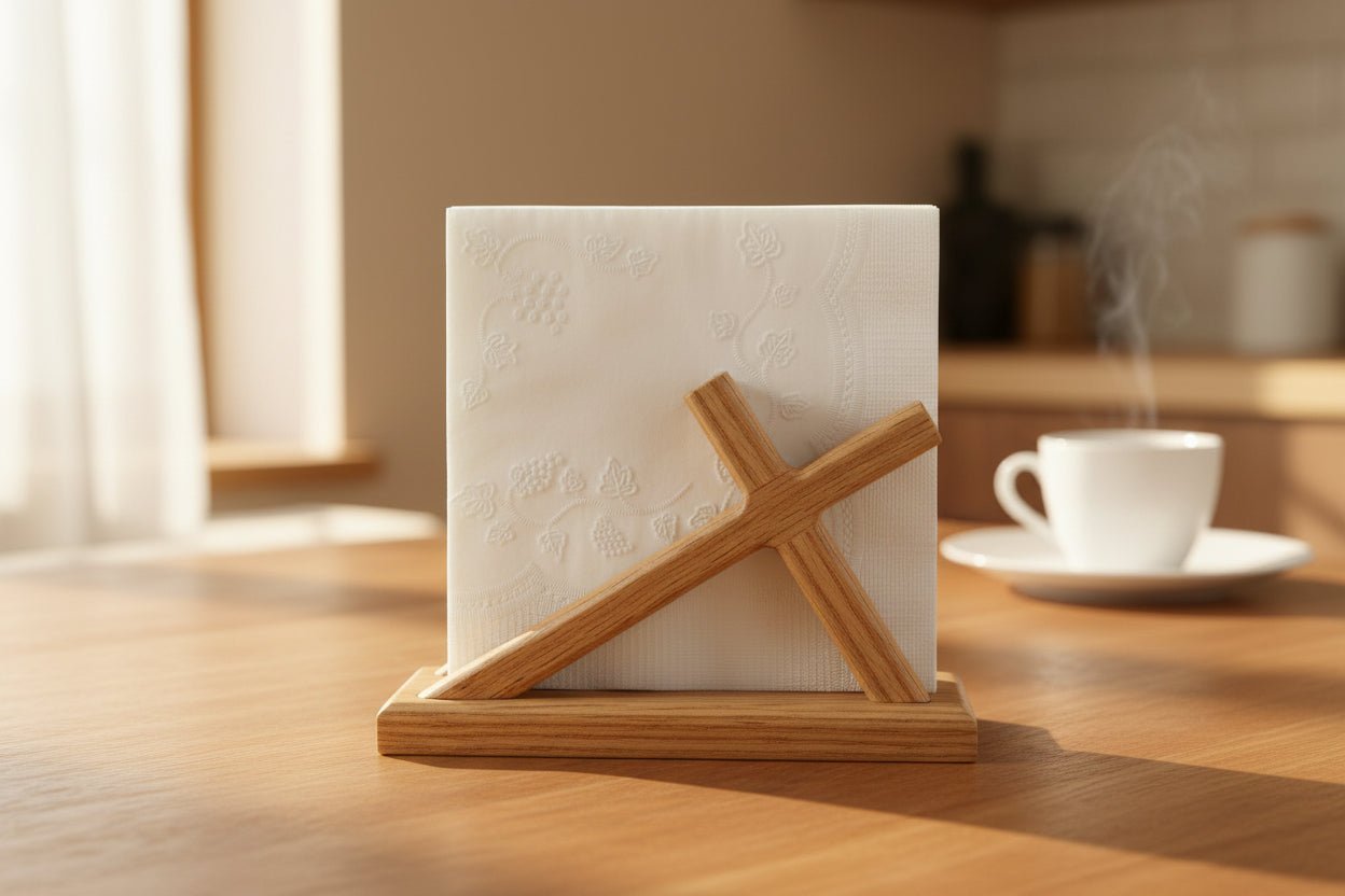 Handmade oak Wooden Napkin Holder – Rustic Cross Design - Creatn Sawdust