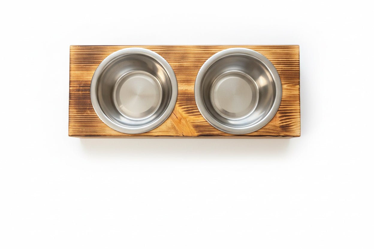 Handmade Wooden Elevated Pet Feeder – Rustic Raised Dog & Cat Bowl Stand - Creatn Sawdust