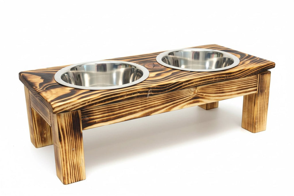 Handmade Wooden Elevated Pet Feeder – Rustic Raised Dog & Cat Bowl Stand - Creatn Sawdust