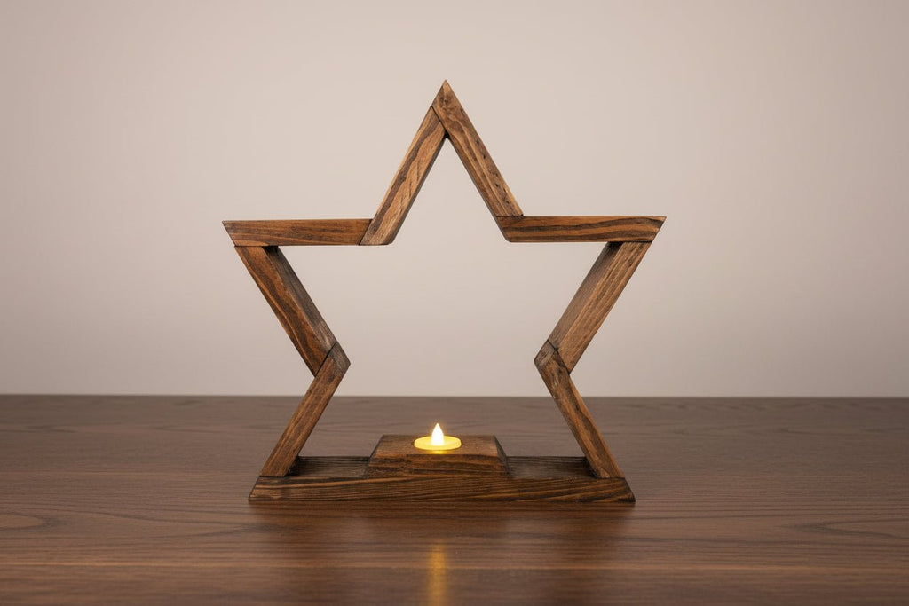 Handmade Wooden Star Candle Holder – Rustic LED Tealight Display for Home & Holiday Decor - Creatn Sawdust