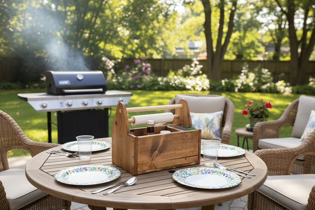 Rustic Wooden BBQ Caddy with Paper Towel Holder - Creatn Sawdust