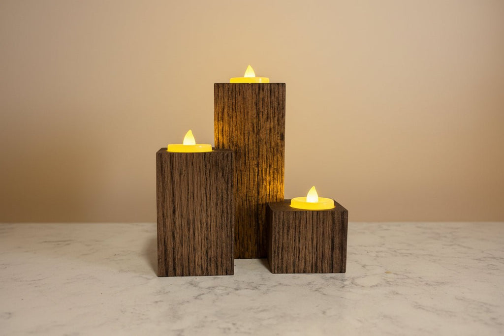 Rustic Wooden LED Candle Holder Set – Handmade Décor for Home, Weddings & Gifts - Creatn Sawdust