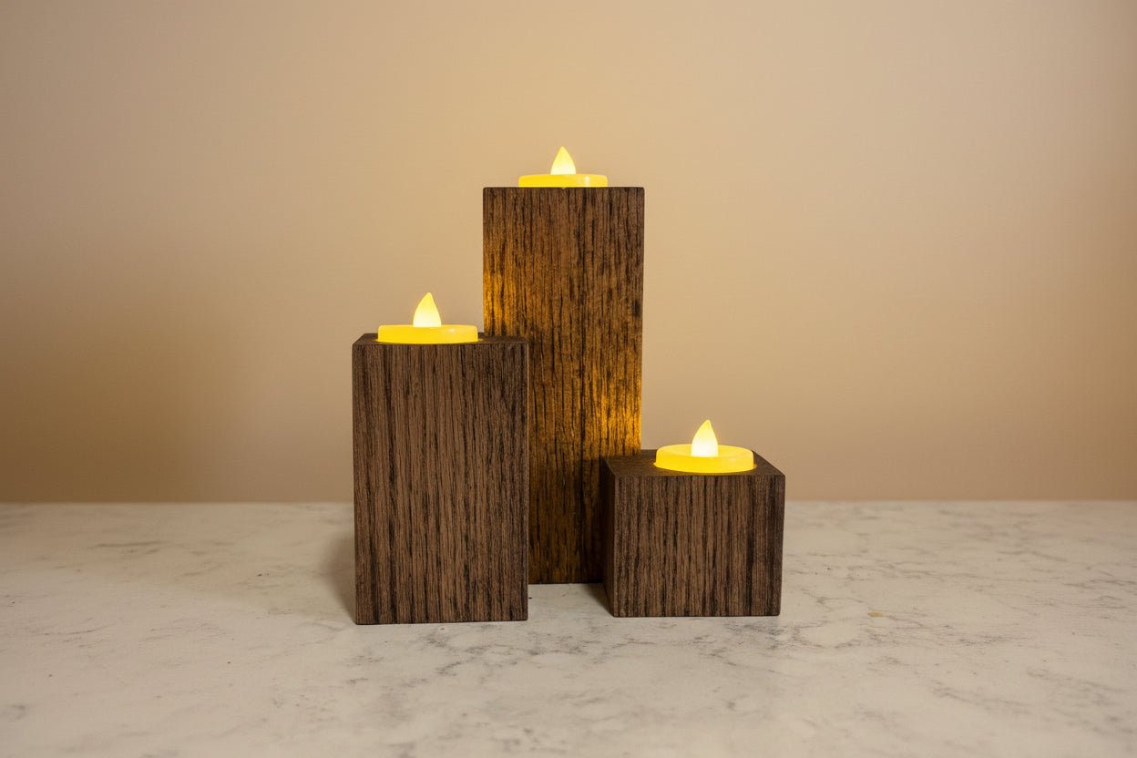 Rustic Wooden LED Candle Holder Set – Handmade Décor for Home, Weddings & Gifts - Creatn Sawdust
