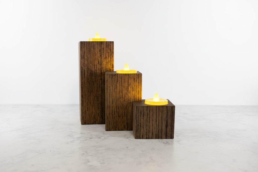 Rustic Wooden LED Candle Holder Set – Handmade Décor for Home, Weddings & Gifts - Creatn Sawdust