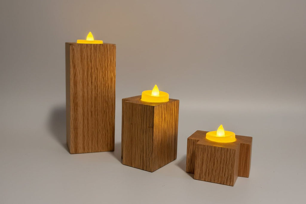 Rustic Wooden LED Candle Holder Set – Handmade Décor for Home, Weddings & Gifts - Creatn Sawdust