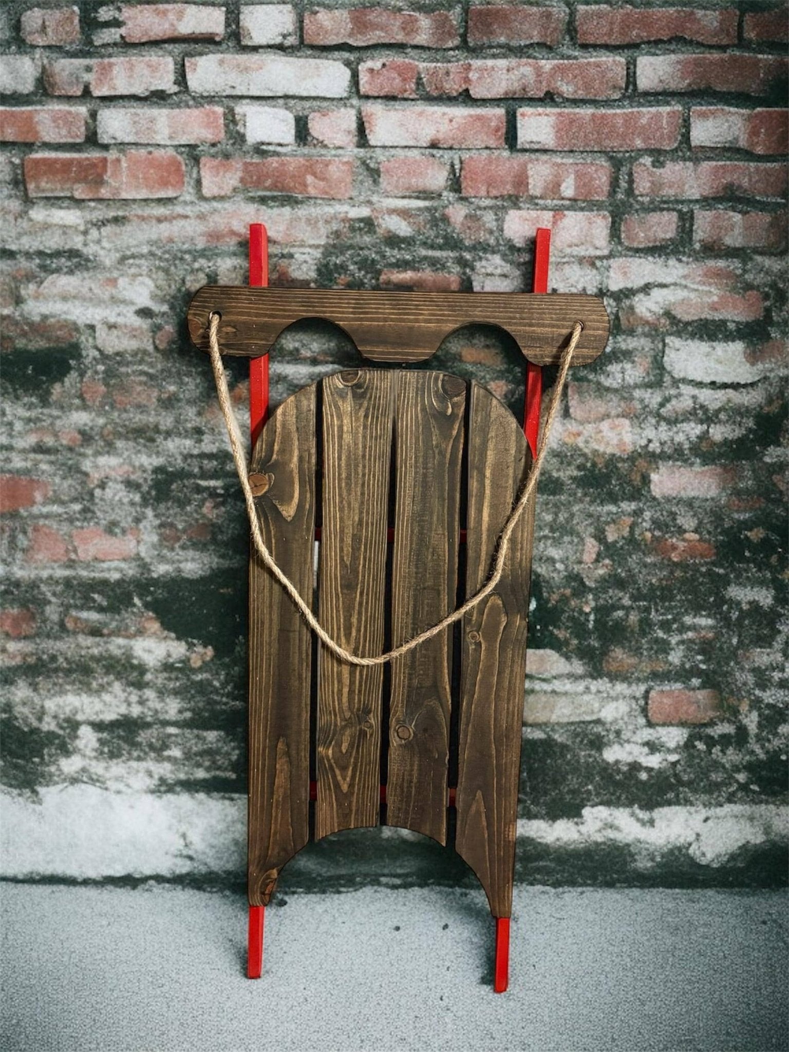 Rustic Wooden Sled Decor – Red & Dark Wood Christmas Decoration - Creatn Sawdust
