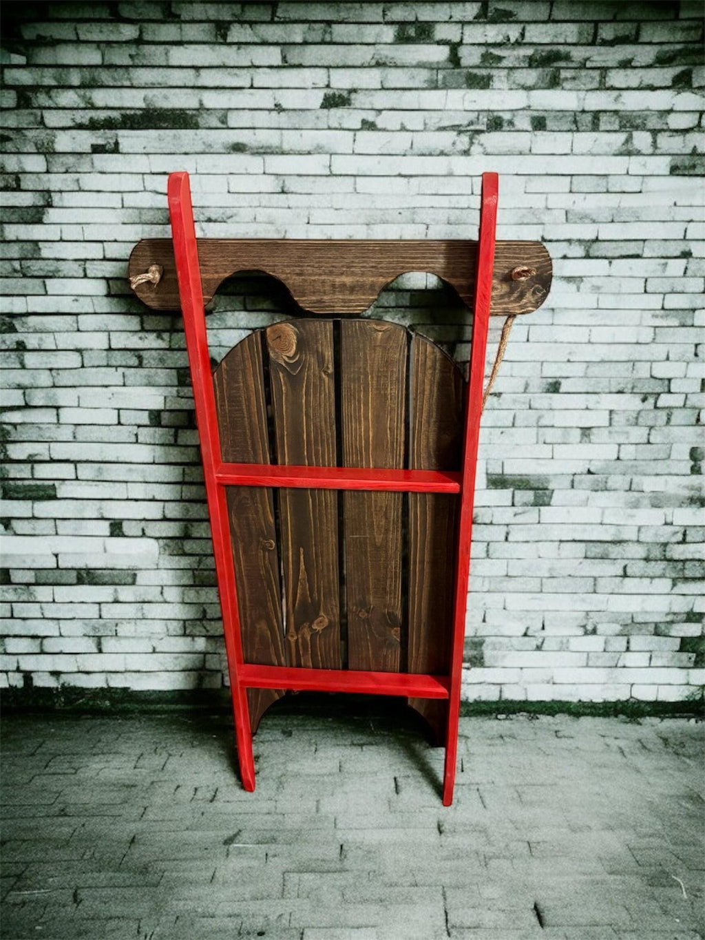 Rustic Wooden Sled Decor – Red & Dark Wood Christmas Decoration - Creatn Sawdust