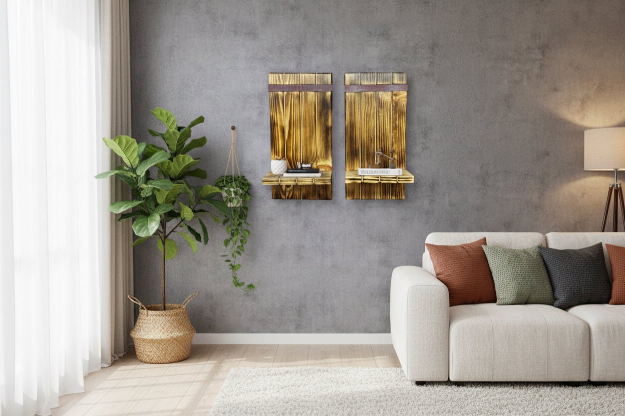 Rustic Wooden Wall Sconces Set of 2 - Creatn Sawdust