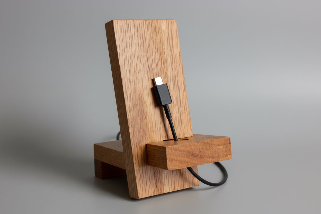 Wooden Phone Holder with hole for charger - Creatn Sawdust