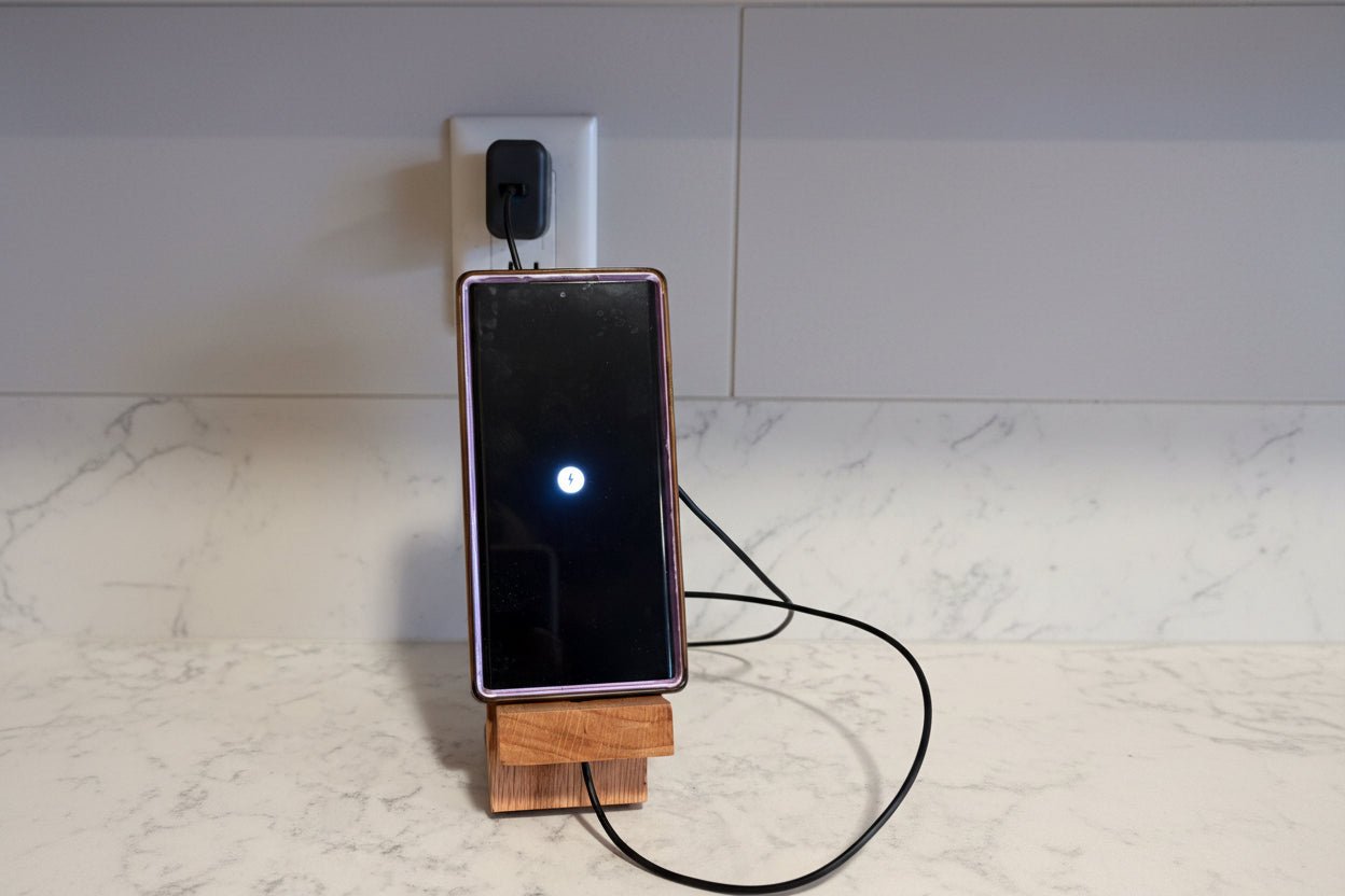 Wooden Phone Holder with hole for charger - Creatn Sawdust